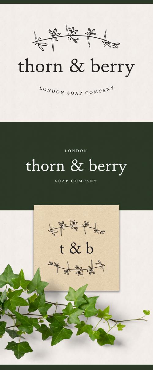 Adobe Stock - Logo Set with Thorny Branch and Berry Illustrations - 332696576