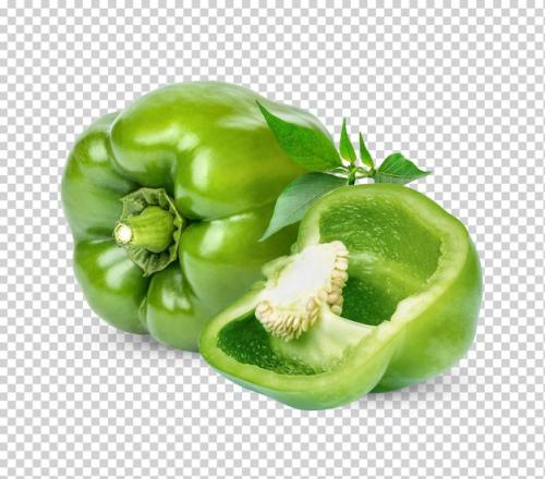 Fresh Green Sweet Pepper With Leaves Isolated Premium Psd