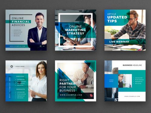 Adobe Stock - Social Media Post Layout Set with Blue and Teal Overlay Elements - 333279103