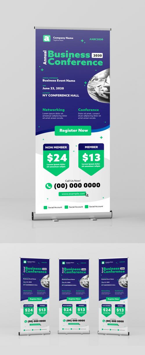 Adobe Stock - Standing Roll-Up Banner with Blue and Green Accent - 334231531