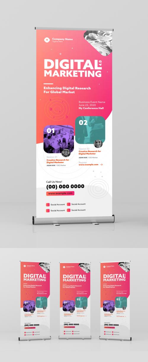 Adobe Stock - Standing Roll-Up Banner with Red and Orange Gradient Accent - 334231588