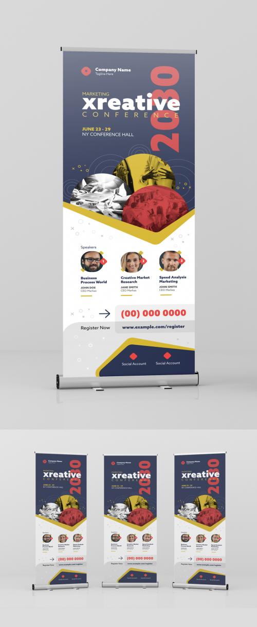 Adobe Stock - Standing Roll-Up Banner with Navy Blue and Yellow Accent - 334231620