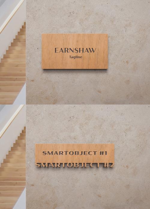 Adobe Stock - Wooden Sign Logo Mockup on Concrete Wall - 334579886