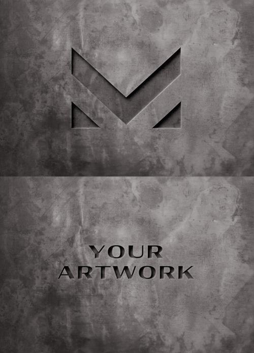 Adobe Stock - Pressed Logo Mockup on Dark Concrete Wall - 334584920