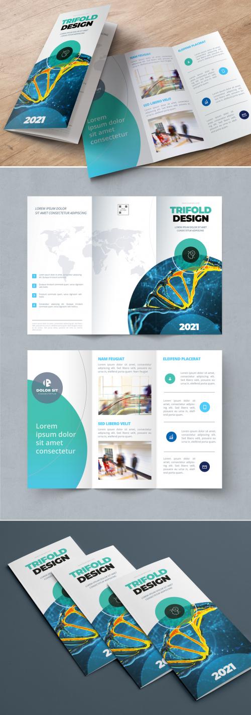 Adobe Stock - Teal and Blue Gradient Trifold Brochure Layout with Circles - 334852713