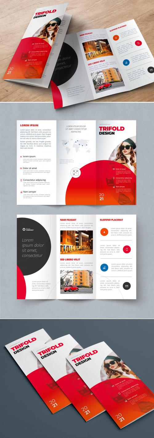 Adobe Stock - Red Trifold Brochure Layout with Circles - 334852715