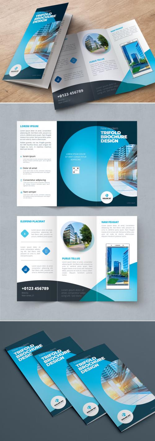 Adobe Stock - Blue Trifold Brochure Layout with Abstract Circles - 334853130