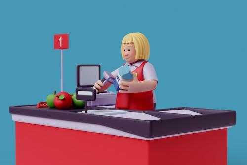 3d Illustration Of Female Character At Grocery Store