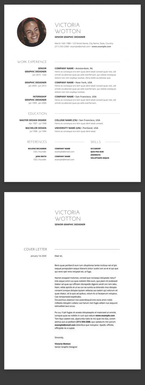 Adobe Stock - Modern Minimalist Resume and Cover Letter Layout - 335063458