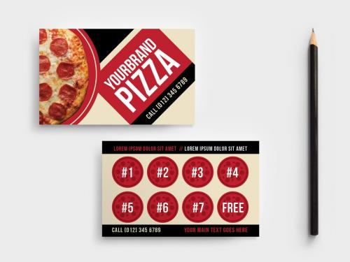 Adobe Stock - Pizza Shop Loyalty Card Layout - 338434646