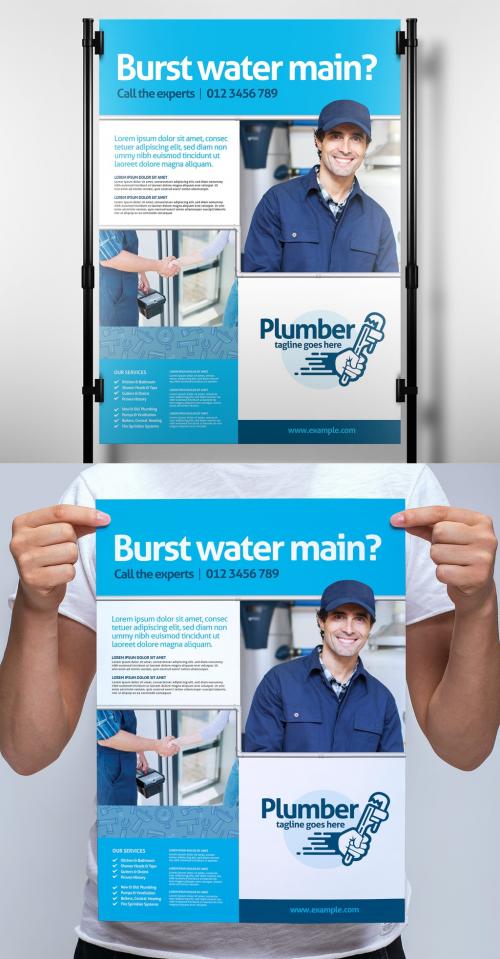 Adobe Stock - Plumbing Service Poster Banner Layout with Pipe Illustrations - 338509006