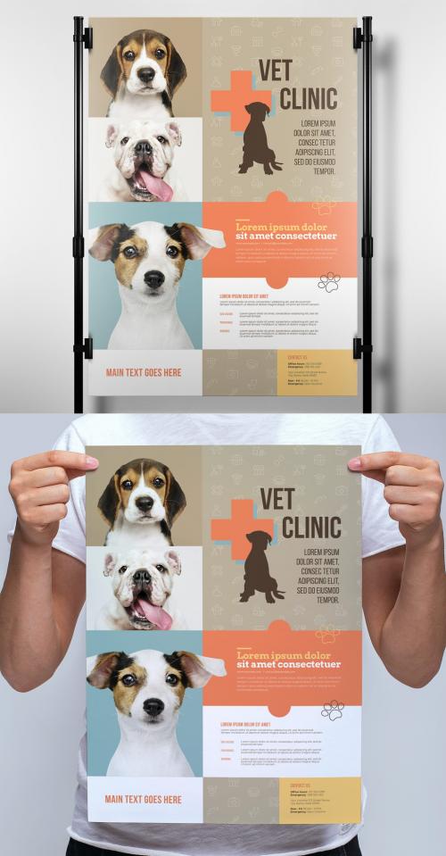 Adobe Stock - Veterinary Clinic Banner Layout with Paw Print Illustrations - 338961633