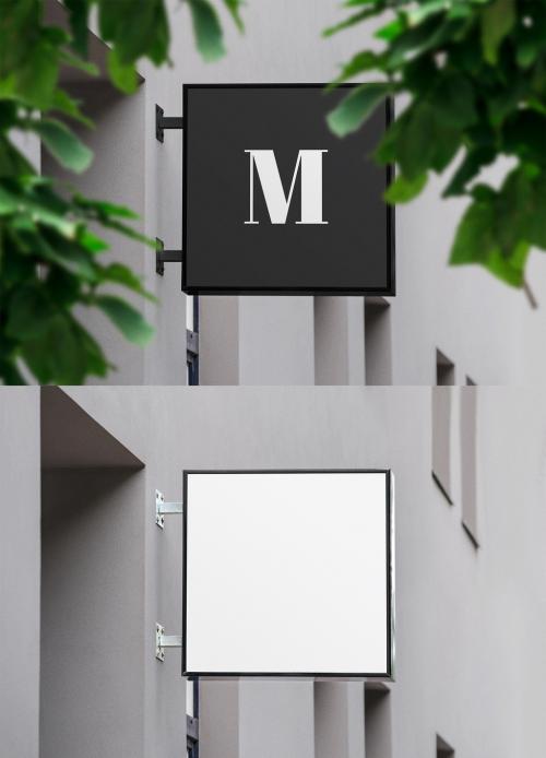 Adobe Stock - Square Outdoor Entrance Sign Logo Mockup Wall - 339621449