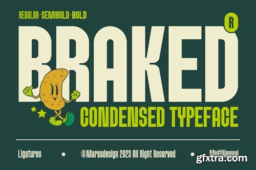Braked - A Family Sans Condensed Font 2CGKVRA