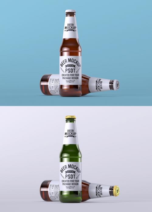 Adobe Stock - Two Beer Bottles and Bottle Cap Mockup for Product Packaging - 341030407