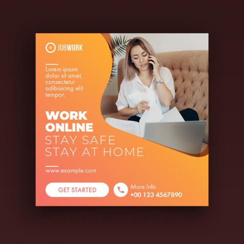 Adobe Stock - Work Online Social Media Post Layout Set with Orange Accents - 341069371