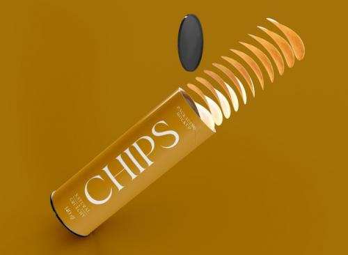 Psd Snack Paper Tube With Chips Mockup