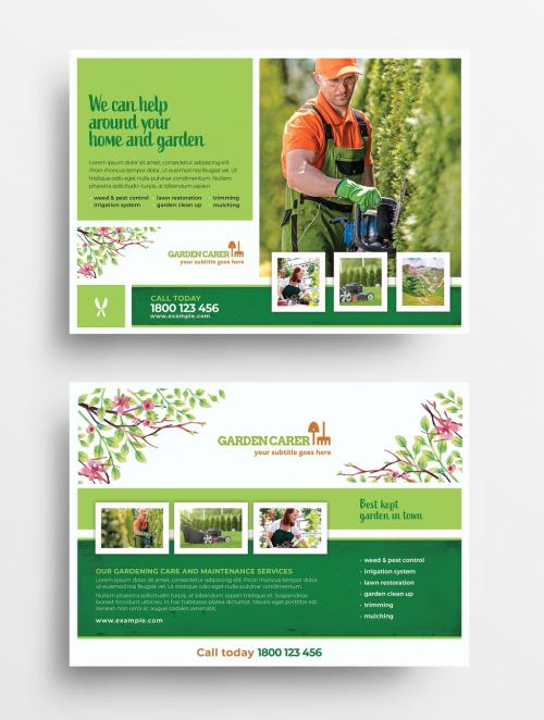 Adobe Stock - Gardening Flyer Layout with Watercolor Foliage - 341482390