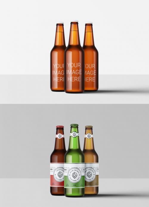 Adobe Stock - 3 Beer Bottle Mockup - 341780011
