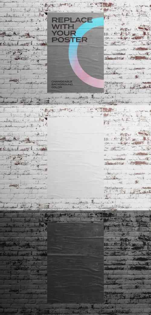 Adobe Stock - Glued Poster Mockup on Grunge Brick Wall - 341787600