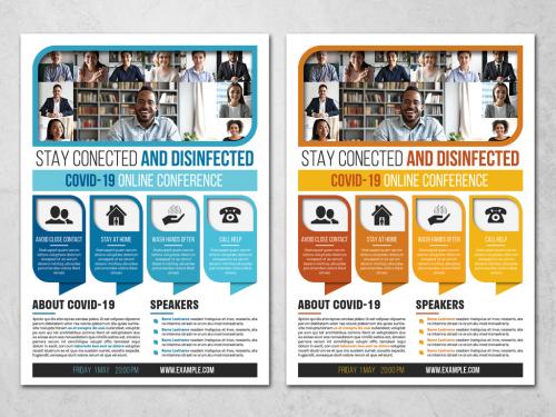 Adobe Stock - COVID-19 Online Conference Layout with Blue and Orange Accents - 341811661