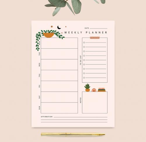 Adobe Stock - Weekly Planner Vector Layout with Plant - 342429916