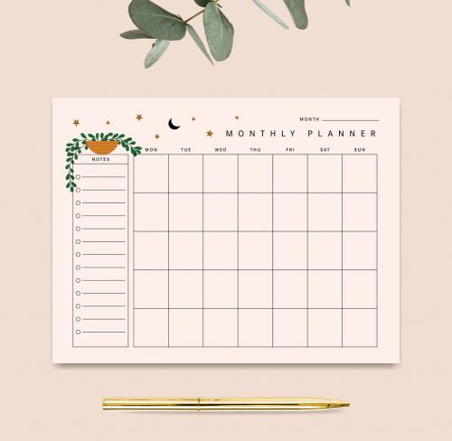 Adobe Stock - Monthly Planner Vector Layout with Plant - 342429973