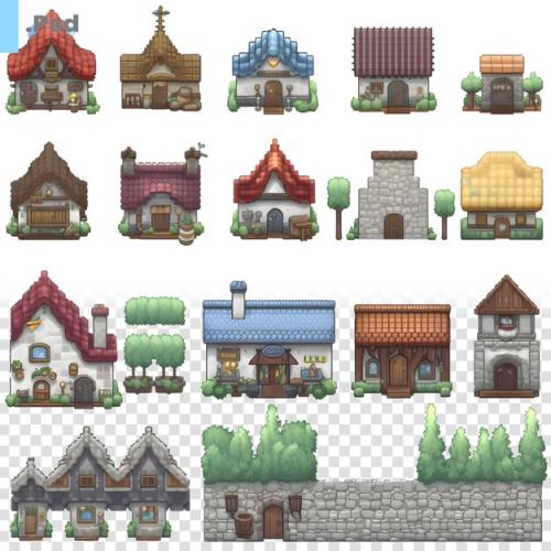 Set Of Medieval Buildings Isolated On White Background Vector Illustration Psd Template