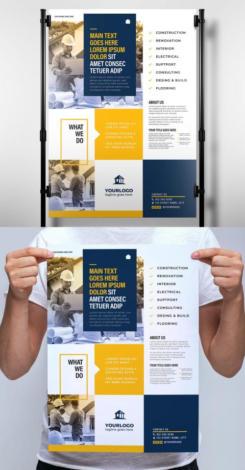 Adobe Stock - Blue and Yellow Poster Layout for Construction Handyman Professionals - 343587797