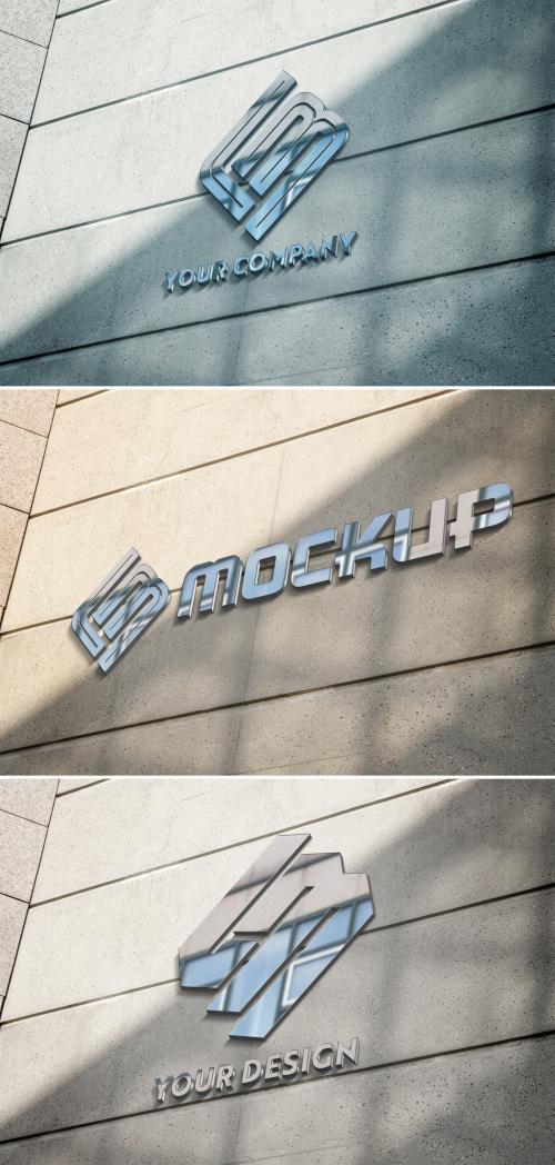 Adobe Stock - Reflecting Metallic Logo on Building Facade Mockup - 343975549