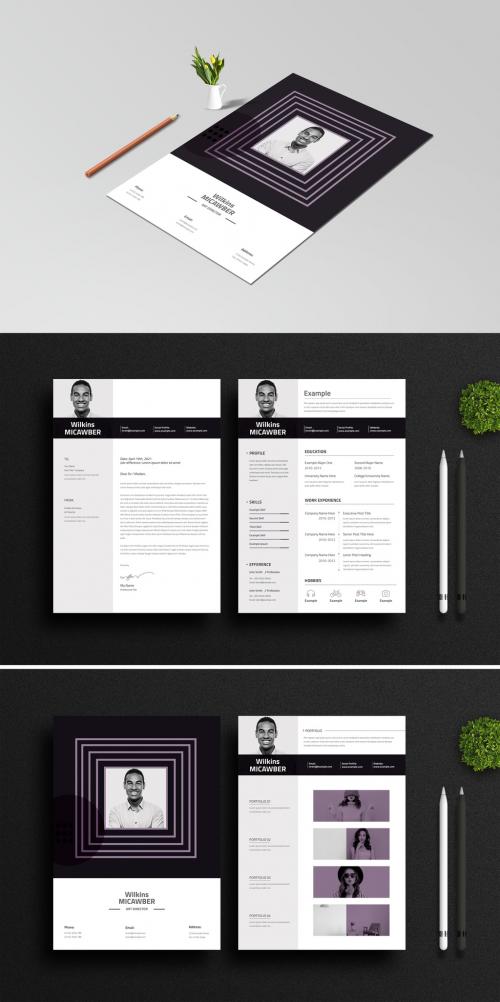 Adobe Stock - Resume and Cover Letter Layout Set with Dark Gray Header Element - 344222343