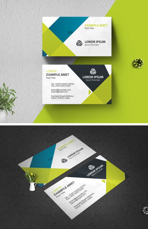 Adobe Stock - Green Business Card Layout with Geometric Elements - 344222374