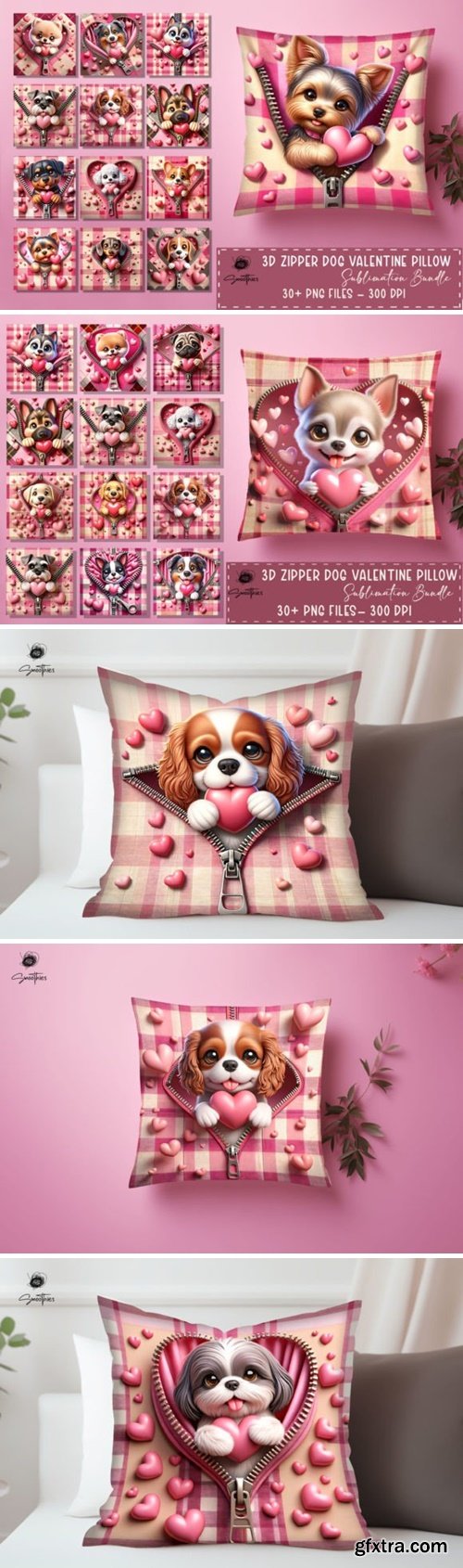 3D Zipper Dog Valentine Pillow Bundle 86832652