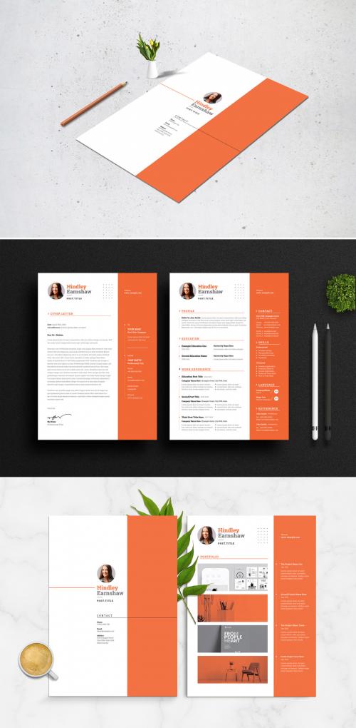 Adobe Stock - Resume and Cover Letter Layout with Orange Accents - 344936670