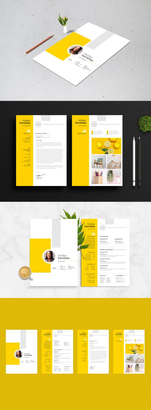 Adobe Stock - Minimal Resume and Cover Letter Layout with Yellow Elements - 345703465
