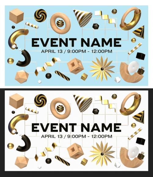 Adobe Stock - Modern 3D Geometric Shapes Composition Event Page Layout - 346223125