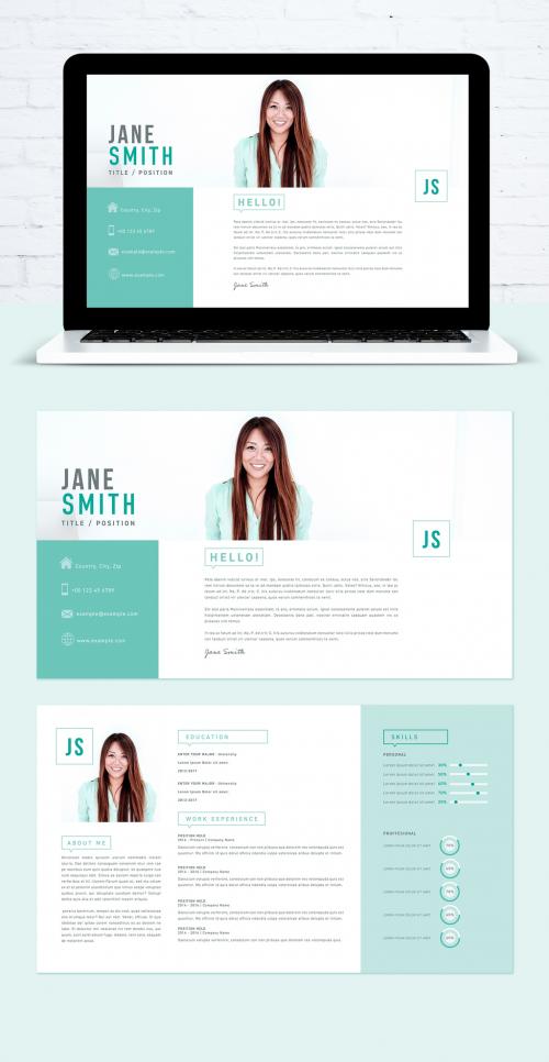 Adobe Stock - Minimal Mint Green Digital Resume and Cover Letter Layout Set - 346901618