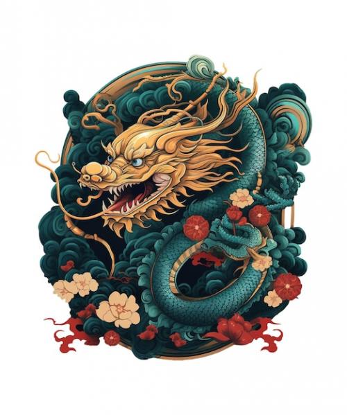 Illustration Of Dragon With Chinese Ornament Ai Generative