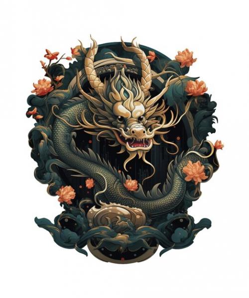Illustration Of Dragon With Chinese Ornament Ai Generative