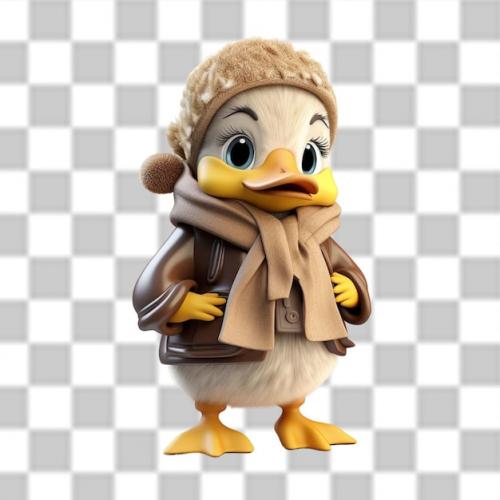 Charming 3d Cute Baby Duck Dressed For A Winter Adventure Png