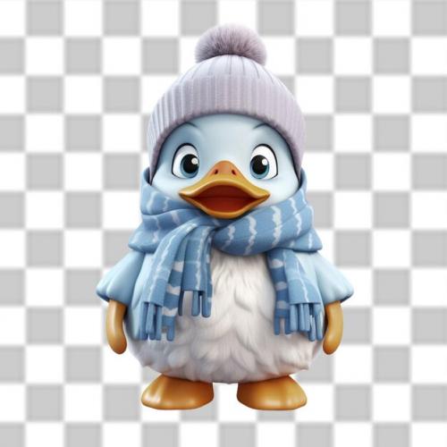 Charming 3d Cute Baby Duck Dressed For A Winter Adventure Png
