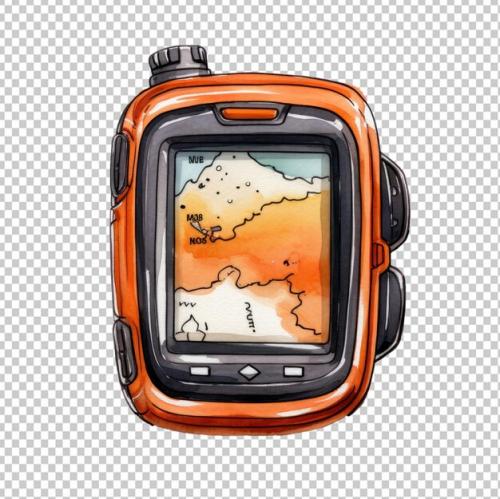 Hiking Gps Device Watercolor Isolated On Transparent Background Png