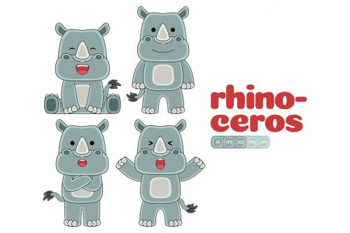 Cute Rhinoceros Animal Vector Pack #01