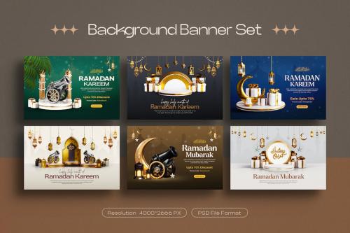 Ramadan Kareem Sale Banner Background Set