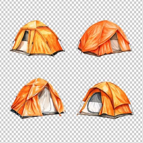 Hiking Tent Set Watercolor Isolated On Transparent Background Png