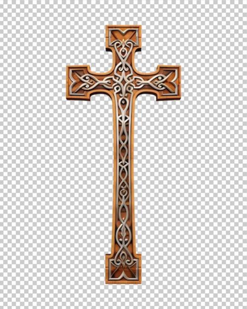 Wooden Engraved Catholic Crucifix Cross Symbol Isolated On A Transparent Background