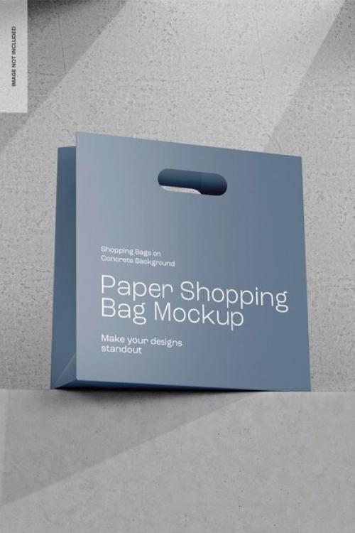 Paper Shopping Bag On Concrete Mockup Low Angle View