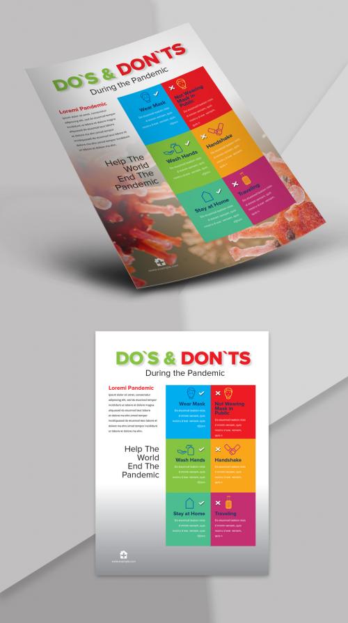 Adobe Stock - Colorful COVID-19 Do`s and Dont`s Informational Flyer Layout - 347870202
