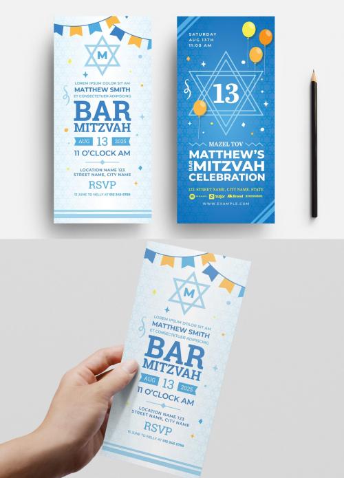 Adobe Stock - Thin Flyer Layout for Bar Mitzvah Party with Jewish Style - 348234305