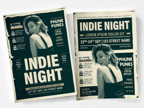 Adobe Stock - Indie Gig Night Flyer Layout with Illustration - 348332374